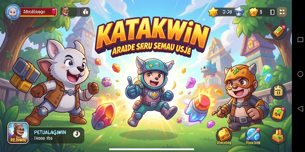 Tampilan gameplay KATAKWIN yang berwarna dan seru.