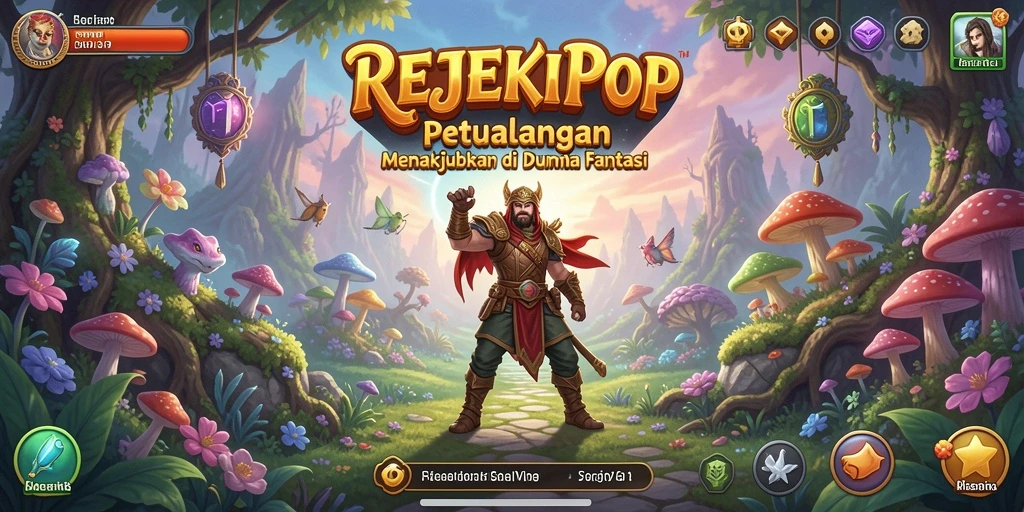 Tampilan gameplay REJEKIPOP menunjukkan eksplorasi dunia petualangan yang menakjubkan.