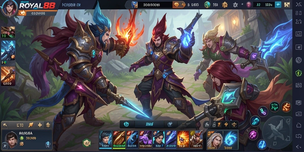 Screenshot gameplay MOBA ROYAL88 yang menampilkan aksi seru dan strategi tim.