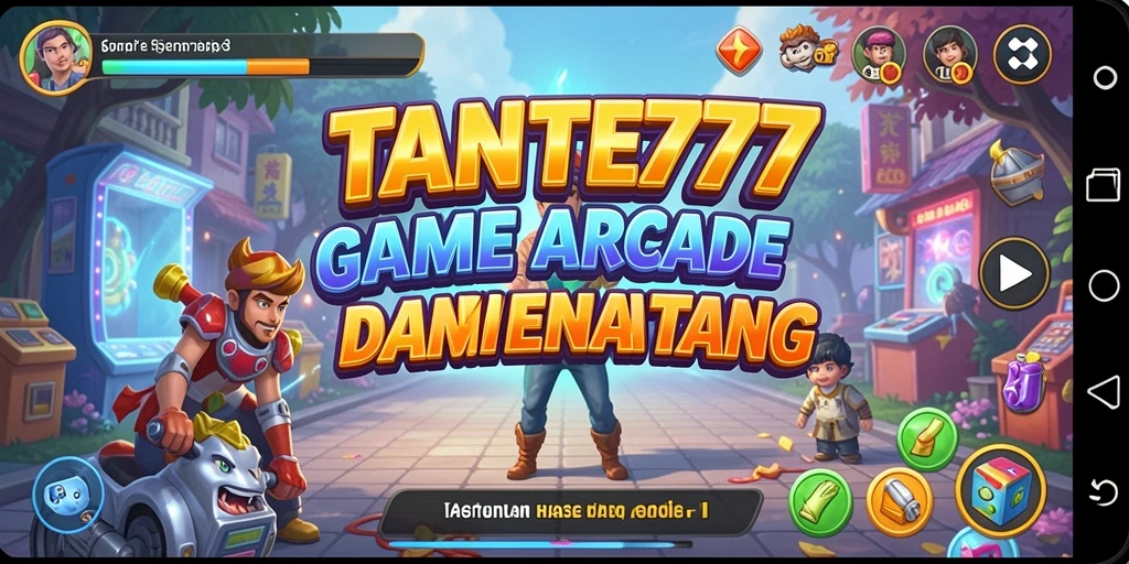 Screenshot utama TANTE777 menampilkan karakter melompati rintangan dalam gameplay arcade.