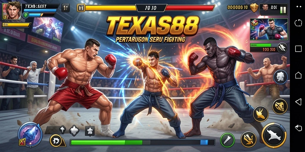 Screenshot gameplay TEXAS88 menampilkan aksi pertarungan yang mendebarkan.