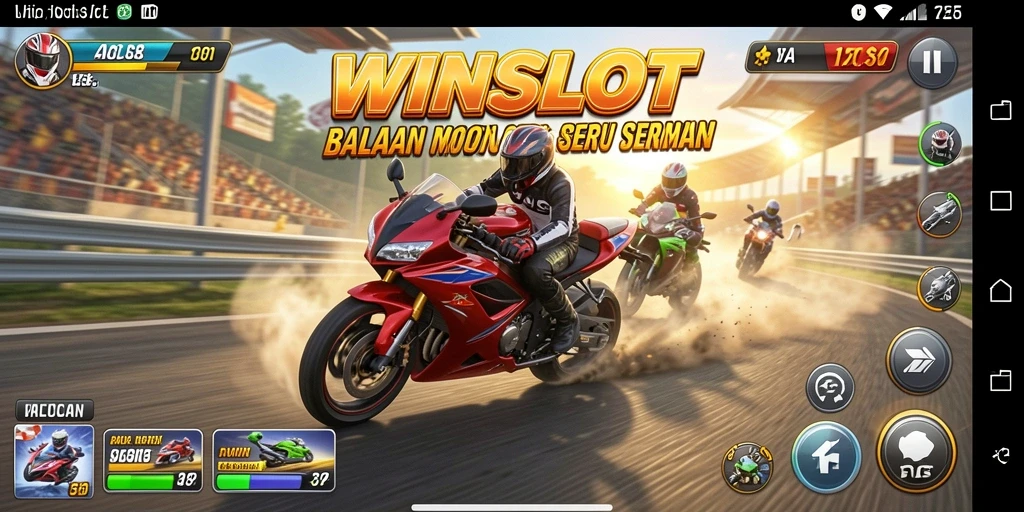 Screenshot WINSLOT menunjukkan aksi balapan motor yang mendebarkan di lintasan.